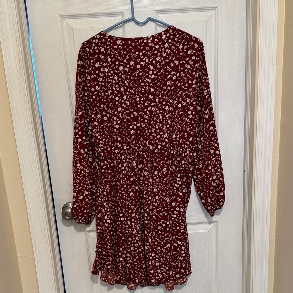 SHEIN Rust Red Floral Ruffle Dress - Picture 3 of 3